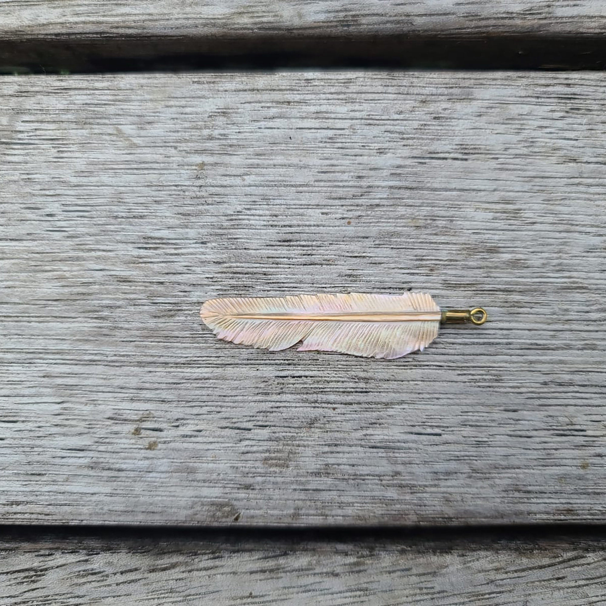 Super Mini Pink Pearl Flight Feather Necklace with Brass Bail - FeatherTribe