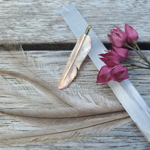 Load image into Gallery viewer, Super Mini Pink Pearl Flight Feather Necklace with Brass Bail - FeatherTribe
