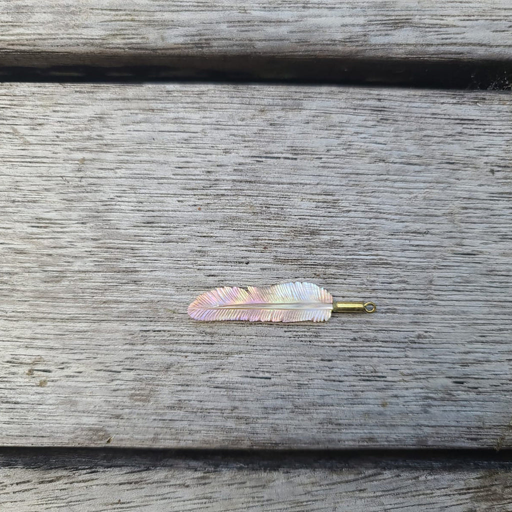 Super Mini Pink Pearl Flight Feather Necklace with Brass Bail - FeatherTribe
