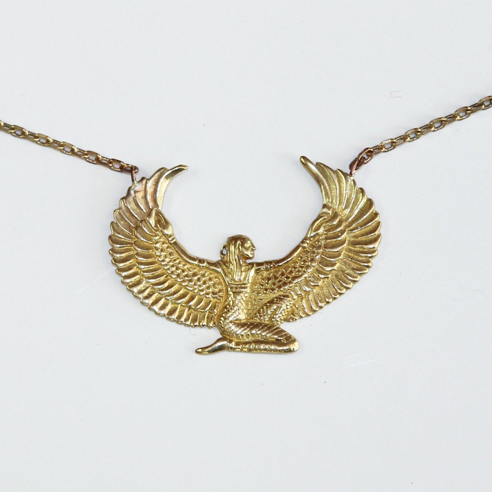 Small Brass Isis Goddess Necklace - FeatherTribe