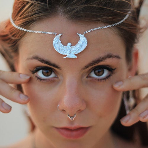 Small Silver Dipped Isis Goddess Necklace or Headpiece - FeatherTribe