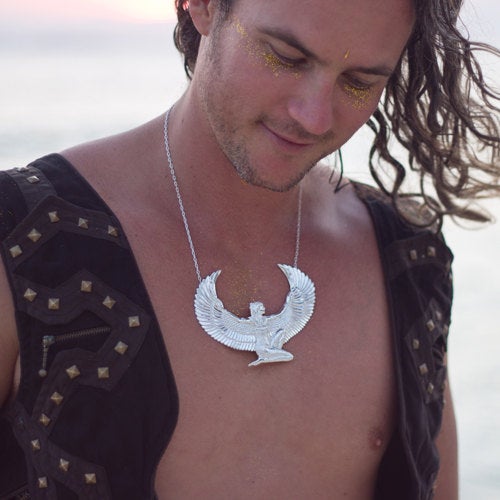 Large Silver Dipped Isis Goddess Necklace - FeatherTribe