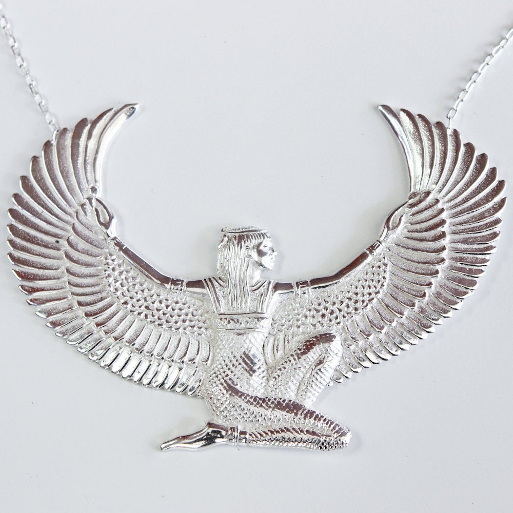 Large Silver Dipped Isis Goddess Necklace - FeatherTribe